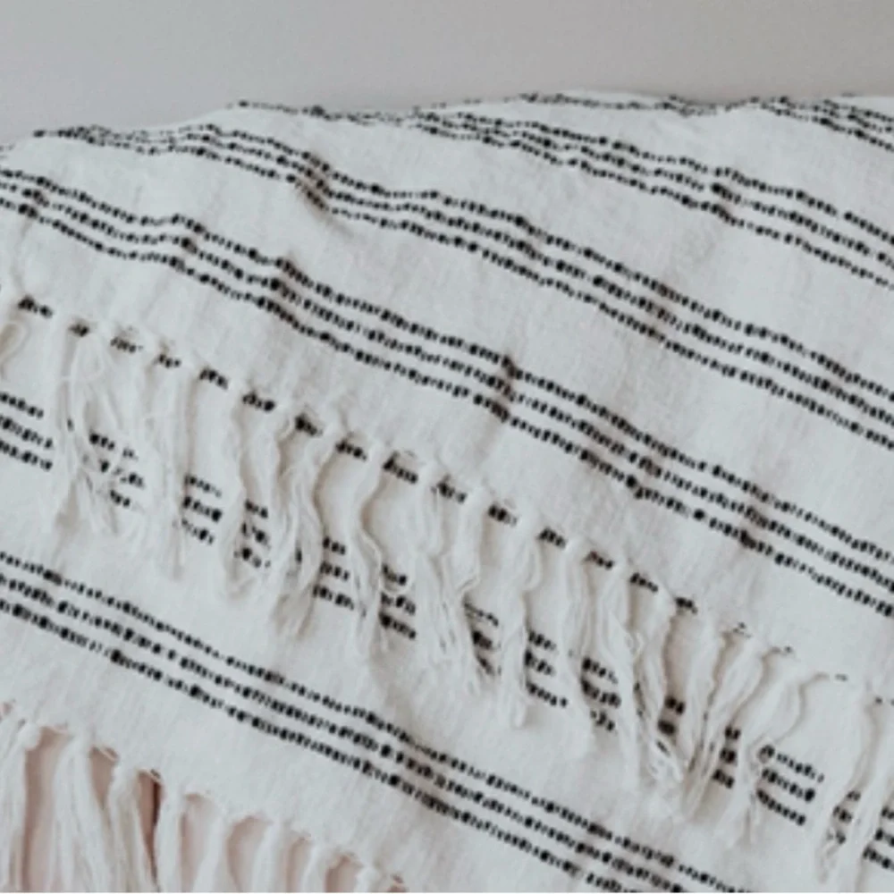Threshold Striped Fringe Throw Blanket - White with Black Stripes